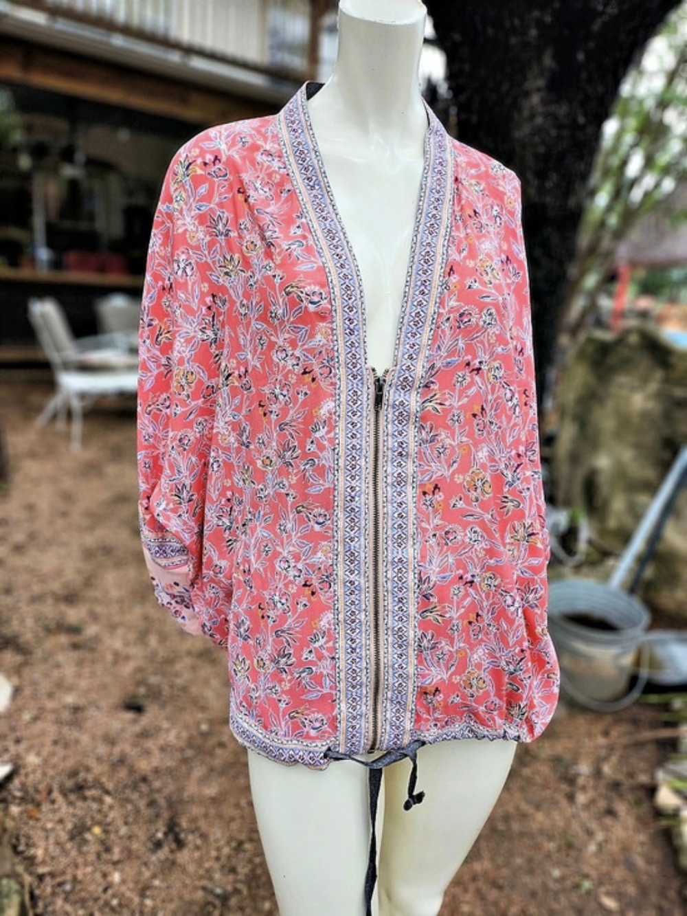 Free People Wildflower Zip-Up Pink Red Kimono Size M/L